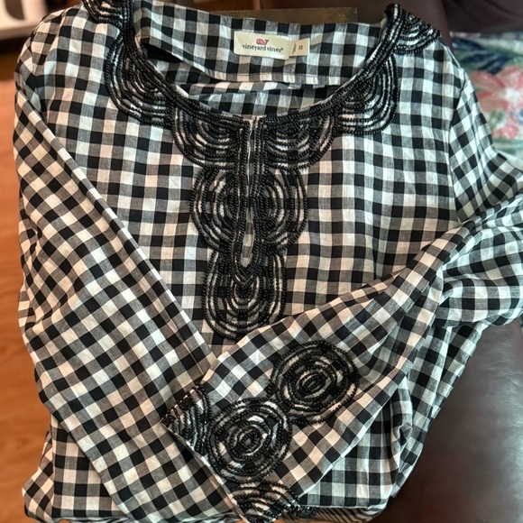 Vineyard Vines Beaded Gingham Check Lightweight Tunic XS - Picture 3 of 7